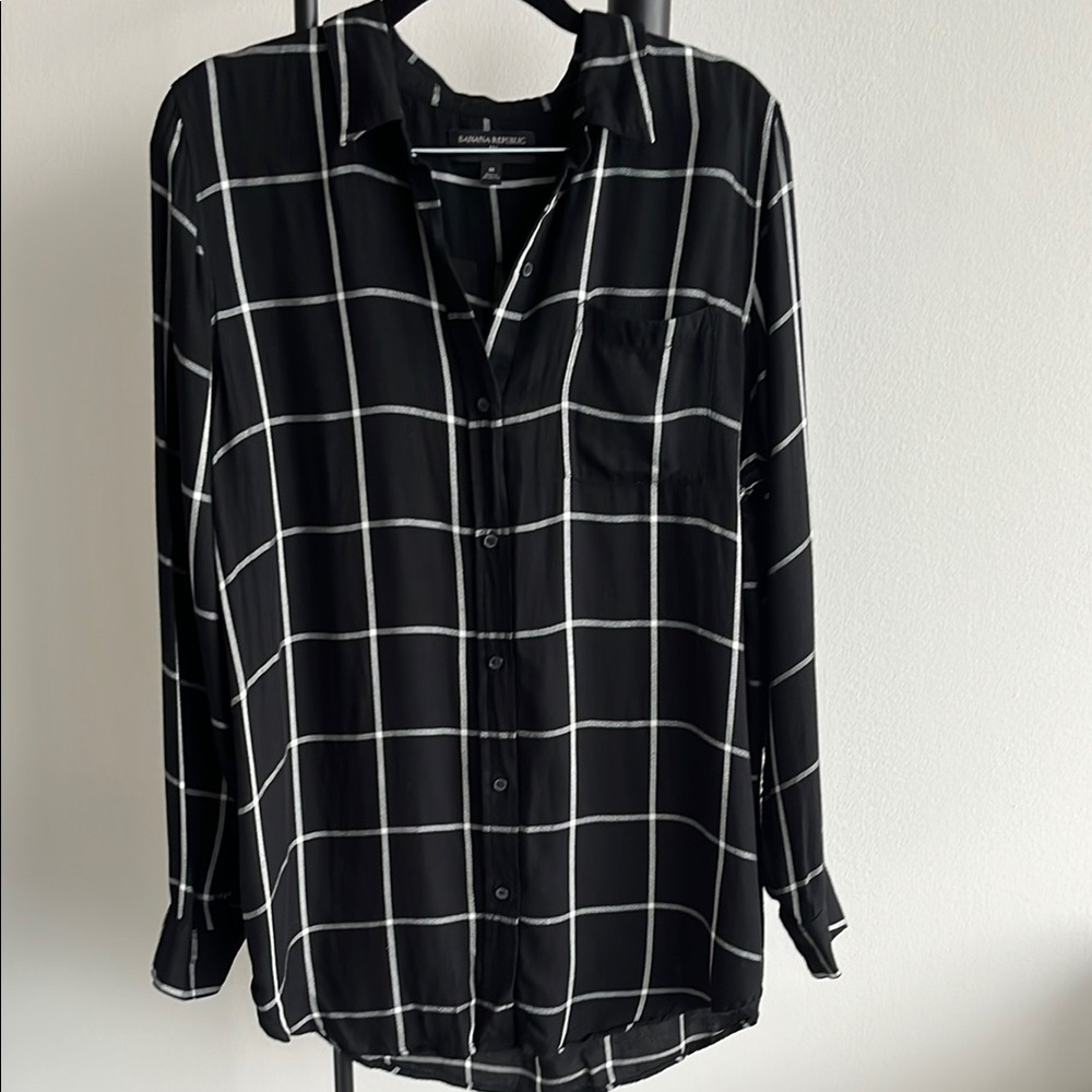Black and White Windowpane Button-Up Shirt